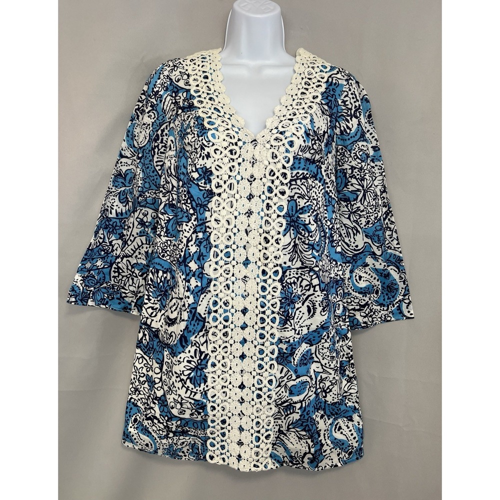 Lilly Pulitzer Brooke Ariel Blue Hippy Shake Lace Front‎ Tunic Dress XS